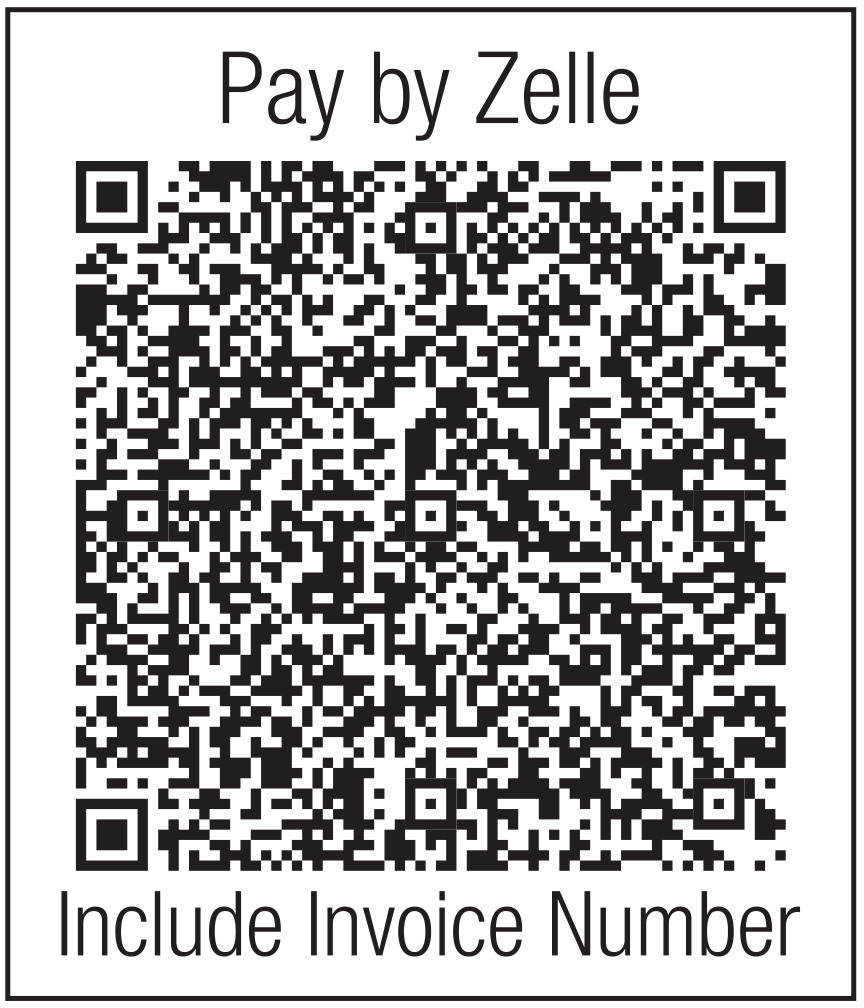 PP&G Zelle payment QR code. Include invoice number in the payment memo.